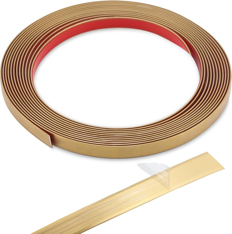 Coengwui Peel and Stick Wall Trim, Flexible Mirror Edging, Finish Molding for Ceiling Floor Tile Edge Furniture and Home Decoration (Matte Gold, 196.8" x 0.8") - Image 1